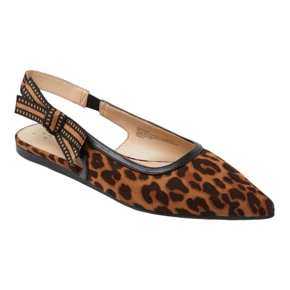 London Brown Leopard Women's Sling Back Flats Pointed Toe A New Day Size 7 NWT